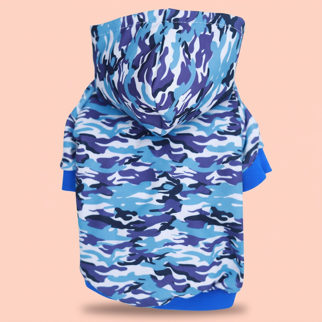 Camouflage pet hoodie with printed design